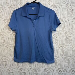 Lands End Womens Petite Medium Blue Short Sleeve Cotton Polo Shirt 10-12 M/P
